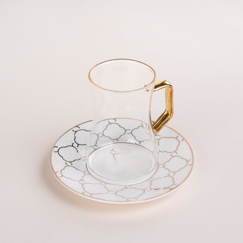 دلتي طقم فناجين قهوة وأكواب شاي بورسلان لون ذهبي وأبيض 18 قطعة - Image 3