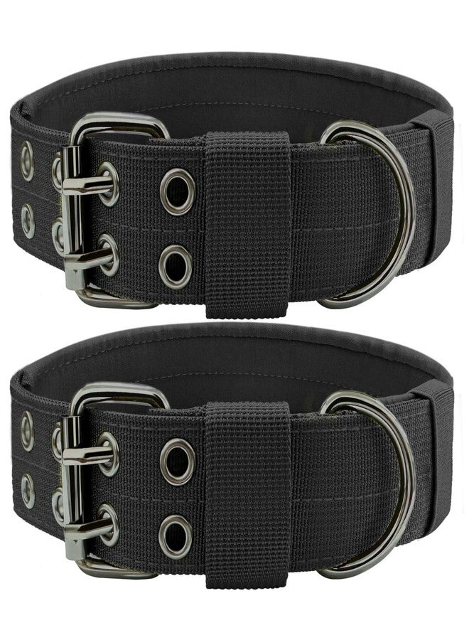 Bozenu Heavy Duty Dog Collar for Large Dogs, 2 PCS Tactical Dog Collars with Metal Buckle & D Ring, 1.5" Width Thick Adjustable Nylon Collar for Medium Dogs, Black/XL - Image 1