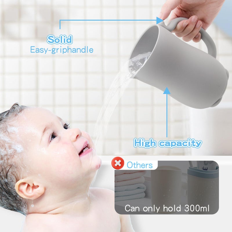 Mandoo Baby Bath Rinse Cup - Food Grade Silicone Shampoo & Body Washing Rinser for Kids with Easy Grip Handle - Baby Essentials (Light Gray) - Image 5