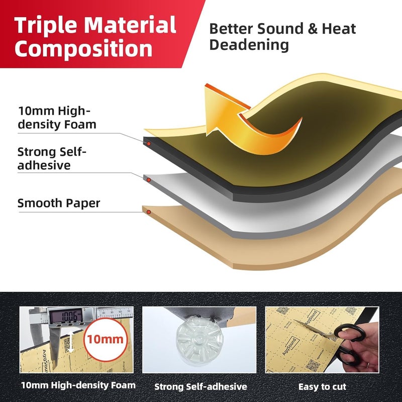 AggSound Pack of 17 Self-Adhesive Sound Insulation Mats, 10 mm Thick, 40 x 33 cm - Image 2