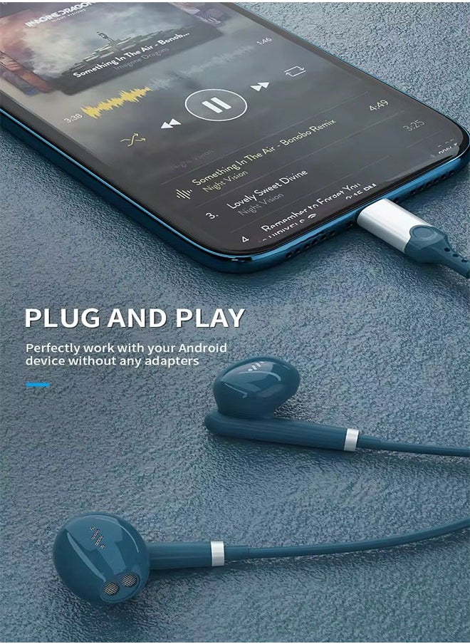 Generic In-Ear Noise Cancelling Headphones With Microphone For IPhone 15 Pro Max Samsung S24 Ultra A53 A54 S23 FE S22 S21 - Blue  - Image 3