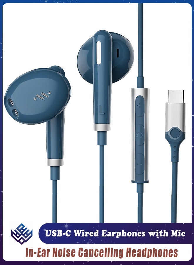 WAEKIL USB-C Wired Noise Cancelling Headphones with Microphone – Hi-Fi Earphones with In-Line Control, Compatible with iPhone 15 Pro Max, Samsung S24 Ultra/S23 FE/A53/A54, iPad, Motorola, Surface Laptop (Blue) - Image 1