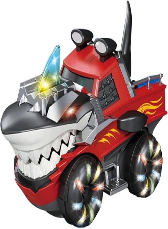 Ixora Plastic Shark Chariot Bump and Go Toy for Kids, Cartoon Design Shark Toy with Moving Parts, Battery Operated Musical Toy with Lights, Multicolor, 3+ Years (Pack of 1)