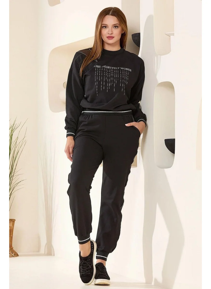 Cossy By Aqua 25240 Women's Long Sleeve Bike Collar Banded Tracksuit-Black