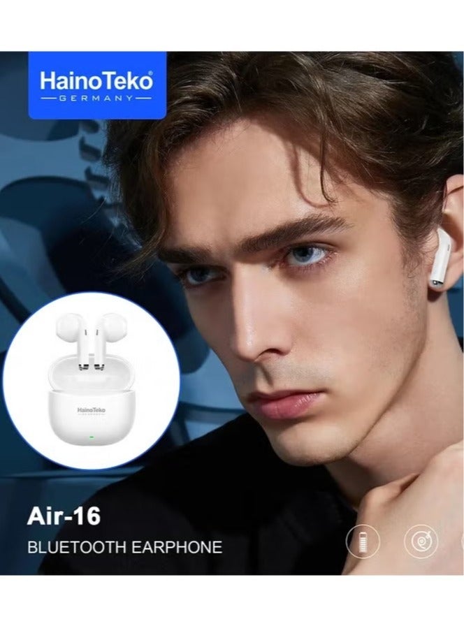 Haino Teko AIR-16 Wireless Bluetooth Earphones – Premium Sound, Comfortable Fit, Sweatproof, Long Battery Life, Free Cover with Hook – Compatible with iOS & Android (Black) - Image 4