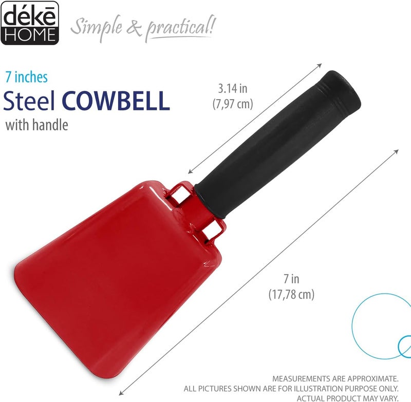 Deke Home 2 Pack 7 Inch Steel Cowbells with Handle - Loud Noise Makers for Sports, Parties, and Celebrations - Image 2