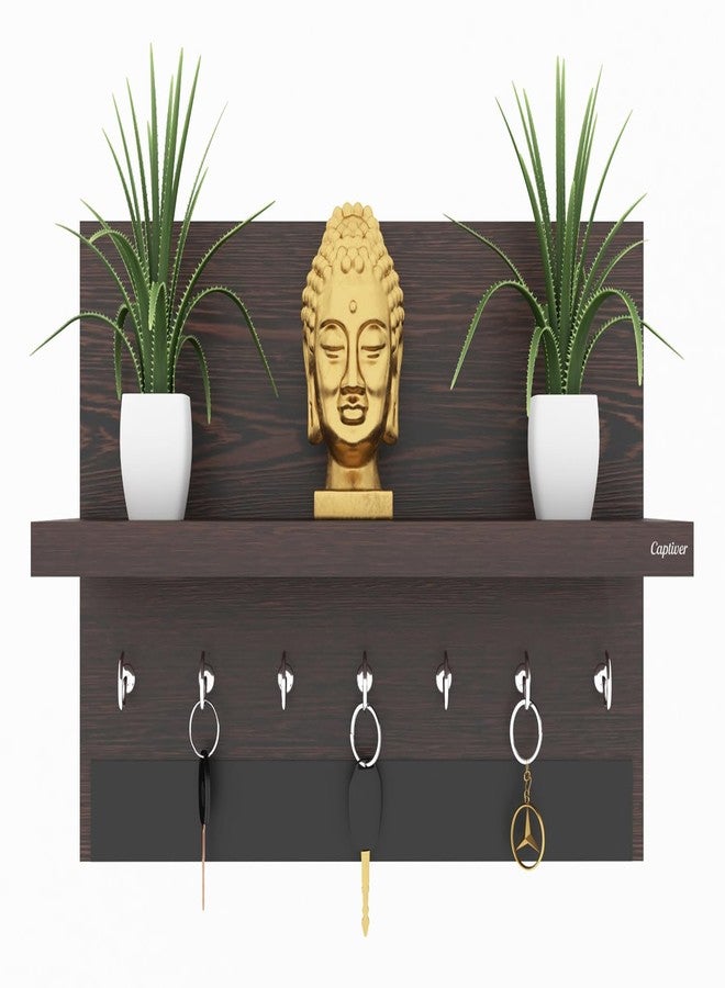Captiver MDF Wood Wall Mounted Key Holder with Storage Stand (7 Hooks, Wenge) - Image 3
