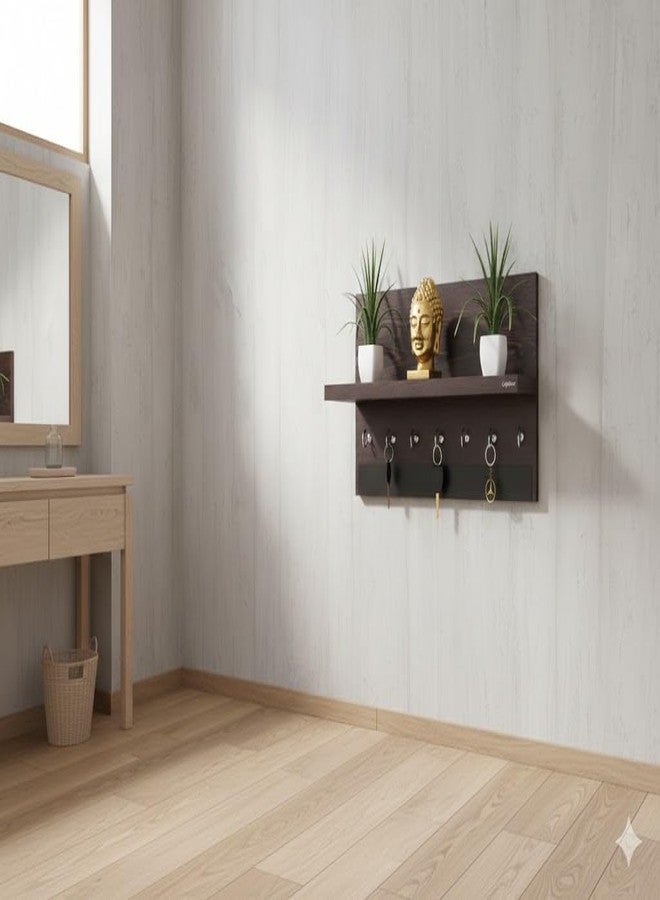 Captiver MDF Wood Wall Mounted Key Holder with Storage Stand (7 Hooks, Wenge) - Image 1