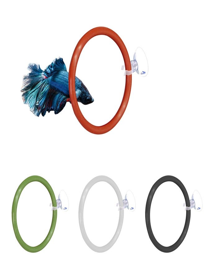 SnowTing 4 Pcs Upgraded Betta Fish Exercise Ring for Aquarium, Soft Silicone Training Loop with Suction Cup, Betta Fish Feeder Ring and Enrichment Toy, ID 2''/50 mm (Red, Green, White, Orange) - Image 1