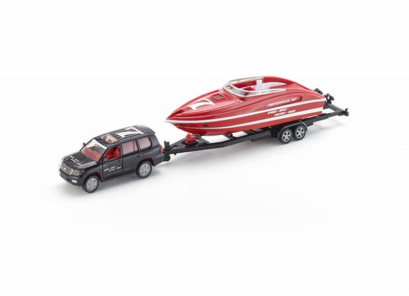 siku 2543, Car with Motorboat, 1:55, Metal/Plastic, Black/Red, Floating toy boat - Image 1