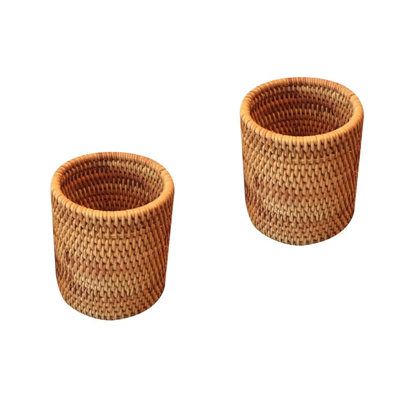 2 pcs Rattan Woven Tea Set Container Handmade Tea Ceremony Basket Storage Basket Multi-Purpose Rattan Woven Pen Container Teaset Accessories For Home Office Restaurant Cylindrical Style - Image 2