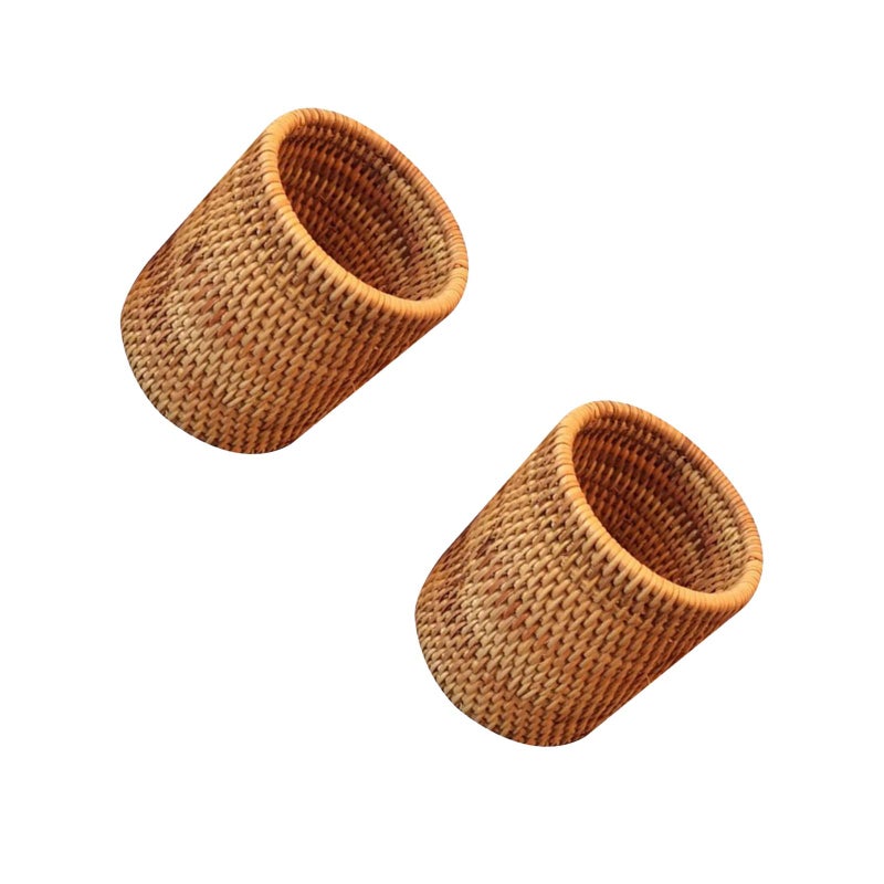 2 pcs Rattan Woven Tea Set Container Handmade Tea Ceremony Basket Storage Basket Multi-Purpose Rattan Woven Pen Container Teaset Accessories For Home Office Restaurant Cylindrical Style - Image 3