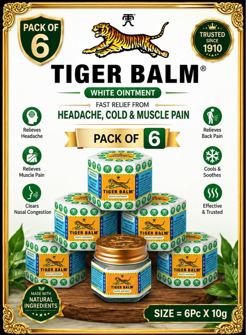 Tiger Balm Pack Of 6 White Ointment | 6 x 10g - Image 1