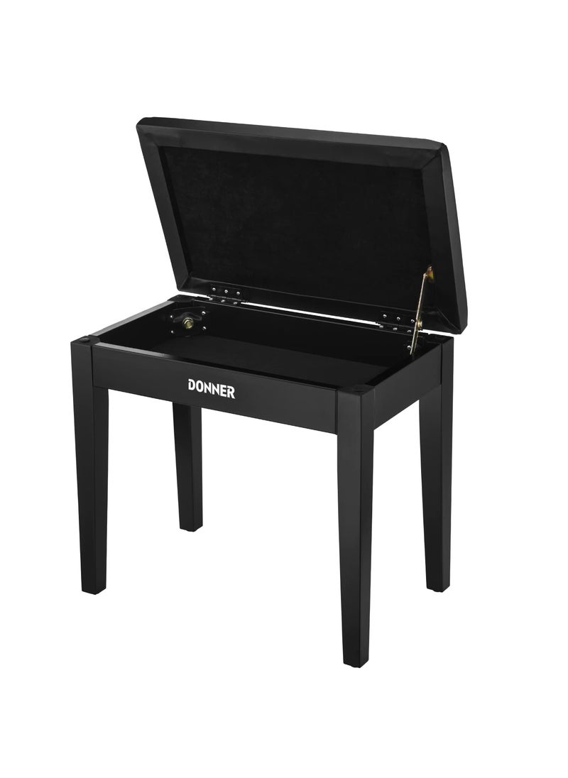 Donner Donner Piano Bench with Storage Solid Wood Keyboard Bench Piano Bookcase Stool Chair Seat with HighDensity Sponges Pad Black 