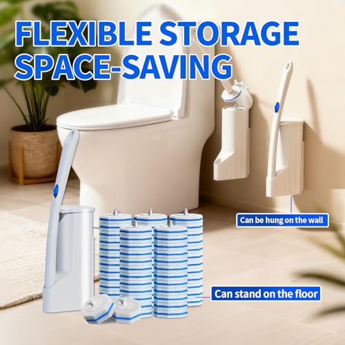 FAMYLI Disposable Toilet Brush Set with 60 Replacement Heads, Toilet Cleaning Replacement Pads, Starter Kit with Storage Case for Deep Cleaning and Hygienic Bathroom Maintenance - Image 4