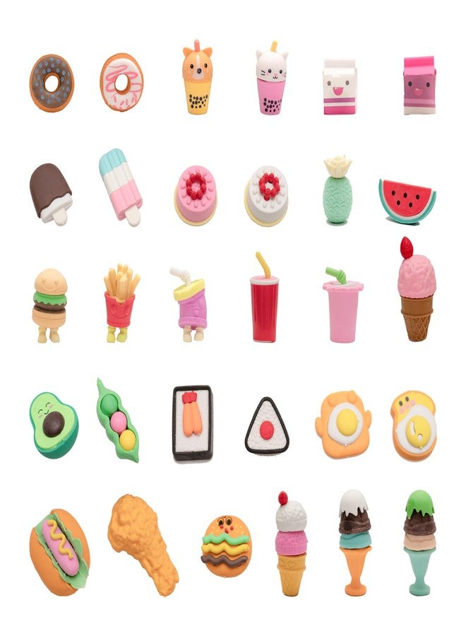 CLOCK KING 30Pcs 3D Food Erasers for Kids, All are Food Styles, Random Desktop Pets Toys Gifts, Mini Puzzle Classroom Rewards, Kids Party Favors Back to School Supplies - Image 1