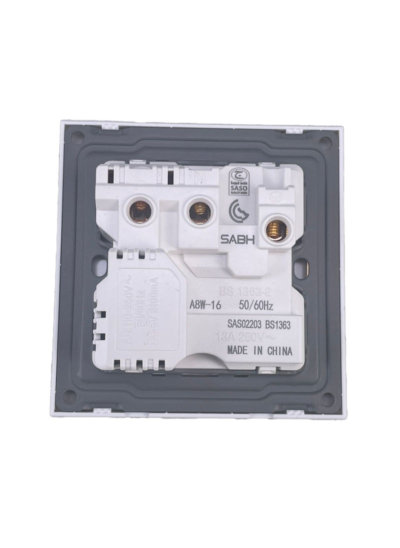 TEMPO - 13A 1 Gang Socket with USB & TYPE C white Slim Piano - Image 1