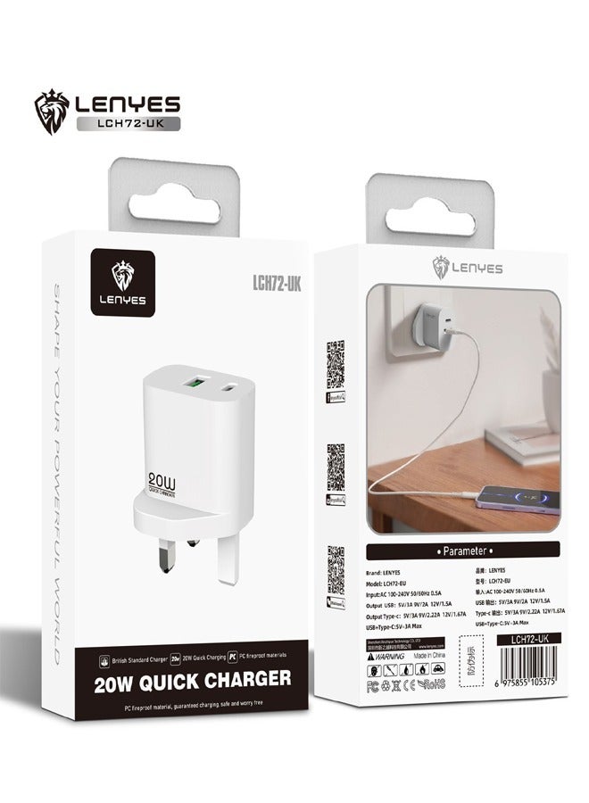 لينيس شاحن حائط LENYES LCH72-UK سريع الشحن بمنفذين USB مع قابس المملكة المتحدة وحماية ذكية - Image 2