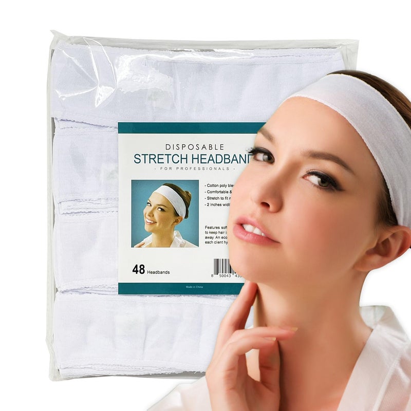Appearus APPEARUS Disposable Headbands without Closure Stretch Cotton Cloth Spa Facial Headband (48 Count) 