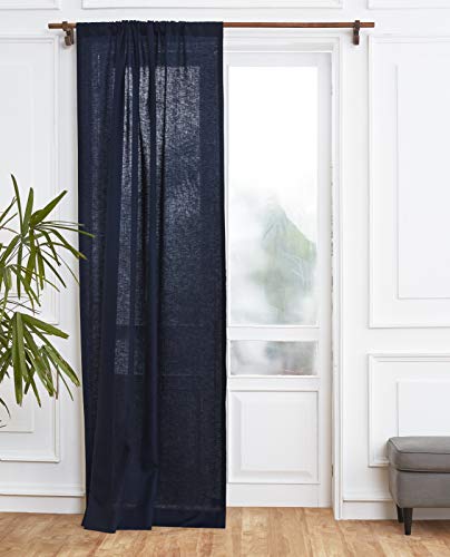Solino Home Solino Home Navy Linen Curtain 84 Inch Light Filtering Rod Pocket Curtain 52 x 84 Inch 100 Pure Linen European Flax Window Treatment for Living Room Bedroom 