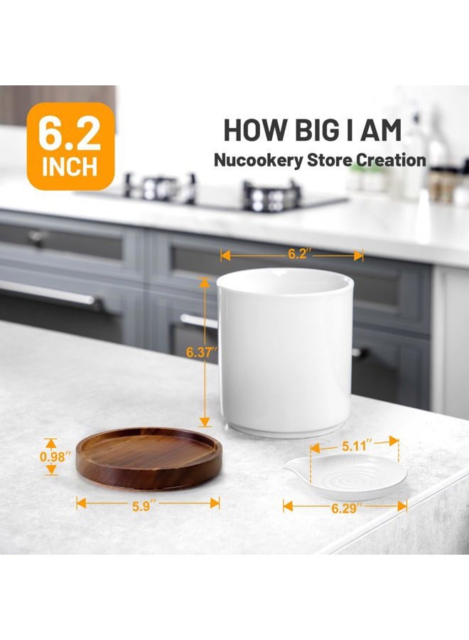 Nucookery Utensil Holder with Spoon Rest, 360° Rotating Ceramic Utensil Holder, 7.2" Kitchen Utensil Crock with Spoon Holder, Kitchen Countertop Organizer, Spoon Rest for Spatulas, Cooking Utensils - Image 2