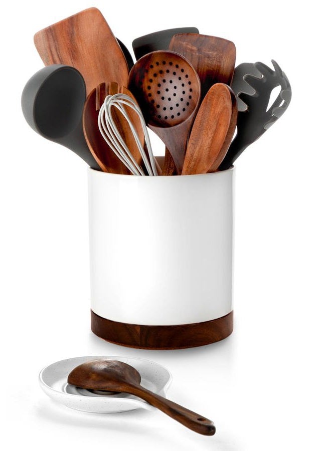 Nucookery Utensil Holder with Spoon Rest, 360° Rotating Ceramic Utensil Holder, 7.2" Kitchen Utensil Crock with Spoon Holder, Kitchen Countertop Organizer, Spoon Rest for Spatulas, Cooking Utensils - Image 1
