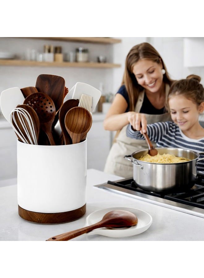 Nucookery Utensil Holder with Spoon Rest, 360° Rotating Ceramic Utensil Holder, 7.2" Kitchen Utensil Crock with Spoon Holder, Kitchen Countertop Organizer, Spoon Rest for Spatulas, Cooking Utensils - Image 4