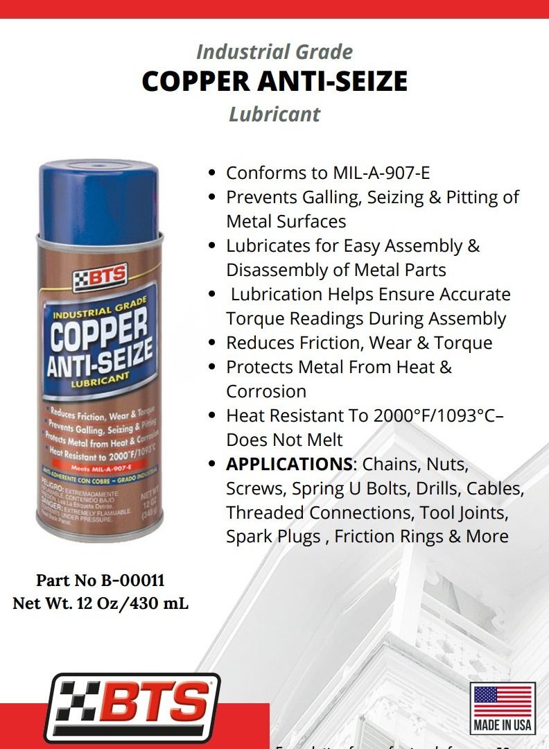BTS Copper Anti‑Seize – 430 ml | High‑Temperature Lubricant & Corrosion Protector for Bolts, Exhaust Systems, Brake Parts & Industrial Equipment - Image 2