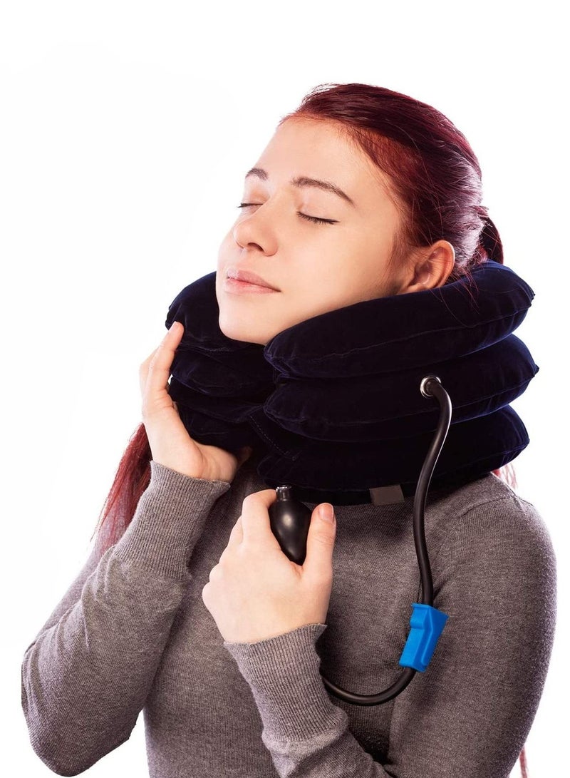 Arabest Cervical Neck Traction Device, Inflatable and Adjustable Neck Stretcher Collar Cervical Traction, Provide Neck Support Neck Traction and Chronic Neck Pain Relief for Home Use (Blue) - Image 1