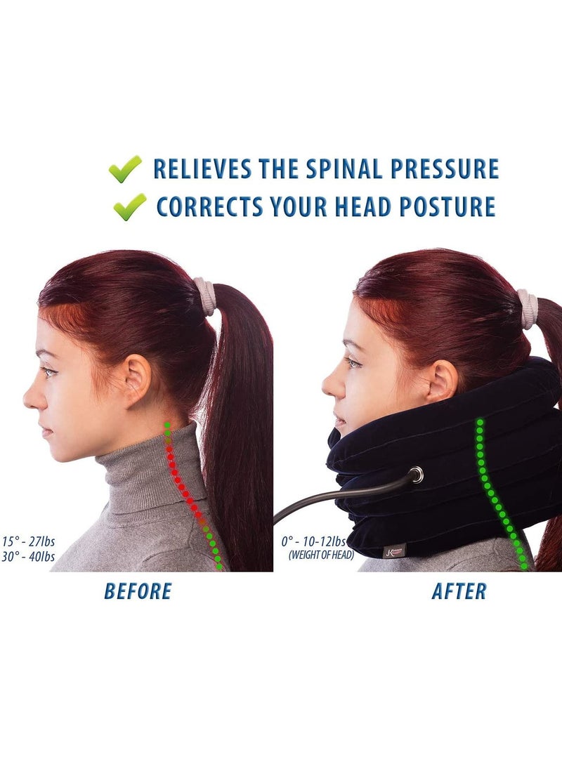 Arabest Cervical Neck Traction Device, Inflatable and Adjustable Neck Stretcher Collar Cervical Traction, Provide Neck Support Neck Traction and Chronic Neck Pain Relief for Home Use (Blue) - Image 2