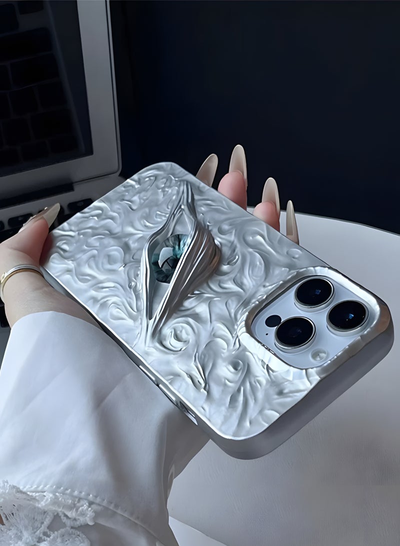 جراب هاتف فاخر متوافق مع Iphone 12 Pro Max فاخر بتصميم عين غامضة ثلاثية الأبعاد، خامة قوية للحماية من الصدمات والخدوش، ملمس مريح ومظهر عصري أنيق لهاتف ايفون 12 برو ماكس - فضي داكن - Image 2