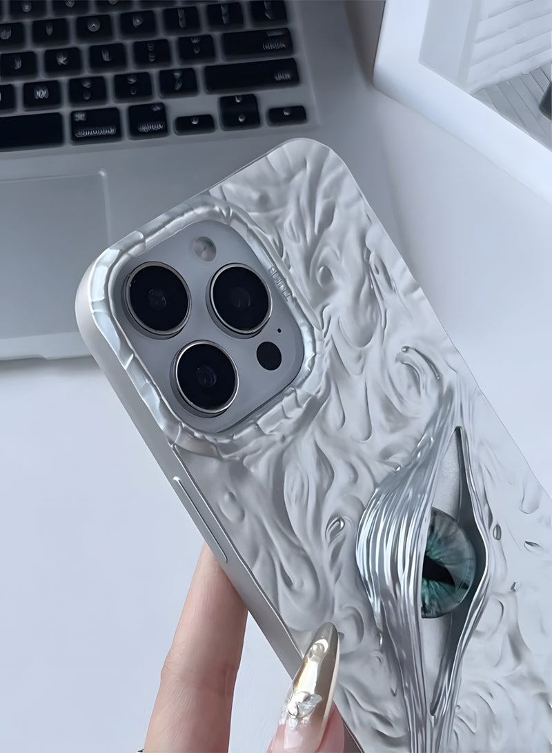 جراب هاتف فاخر متوافق مع Iphone 12 Pro Max فاخر بتصميم عين غامضة ثلاثية الأبعاد، خامة قوية للحماية من الصدمات والخدوش، ملمس مريح ومظهر عصري أنيق لهاتف ايفون 12 برو ماكس - فضي داكن - Image 3