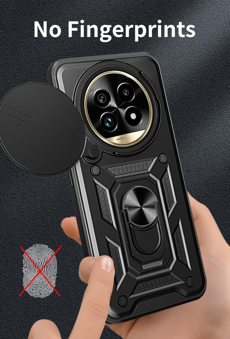 SPAZY CASE® Realme 13 Pro 5G / 13 Pro Plus 5G Back Cover | Heavy Duty Hybrid Case with 360 Degree Rotating Finger Ring Holder + Slider Shutter Camera Protection Case - Black - Image 2
