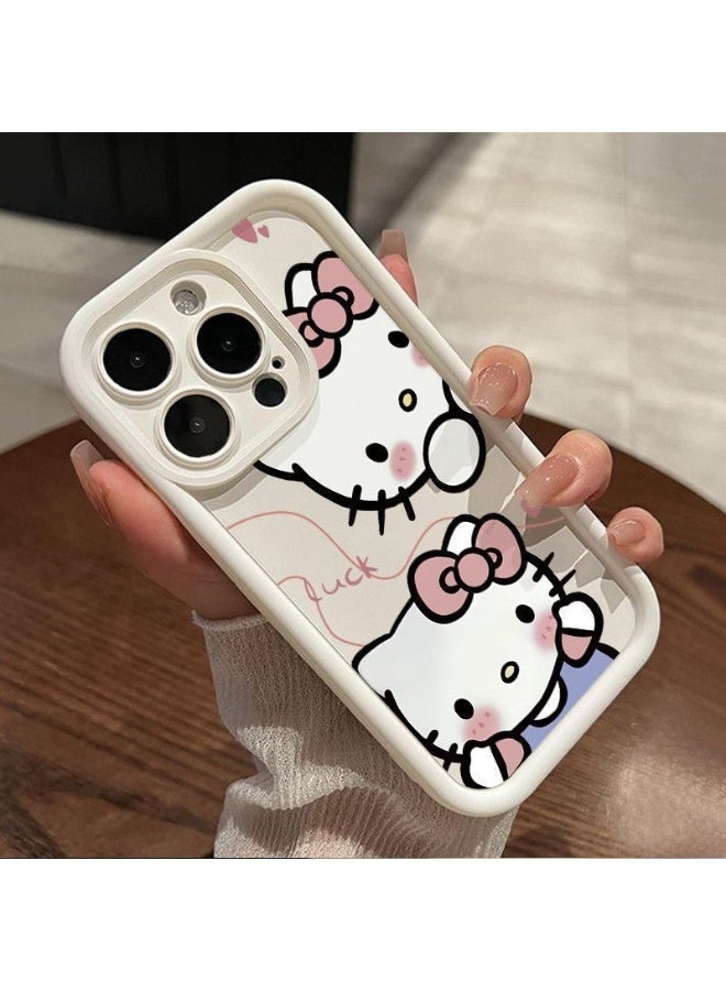 جراب iPhone 16 Pro Max بتصميم Hello Kitty اللطيف، غطاء TPU ناعم لامع أبيض مقاوم للصدمات، جراب واقٍ مضاد لبصمات الأصابع من الكرتون للفتيات والنساء - Image 2