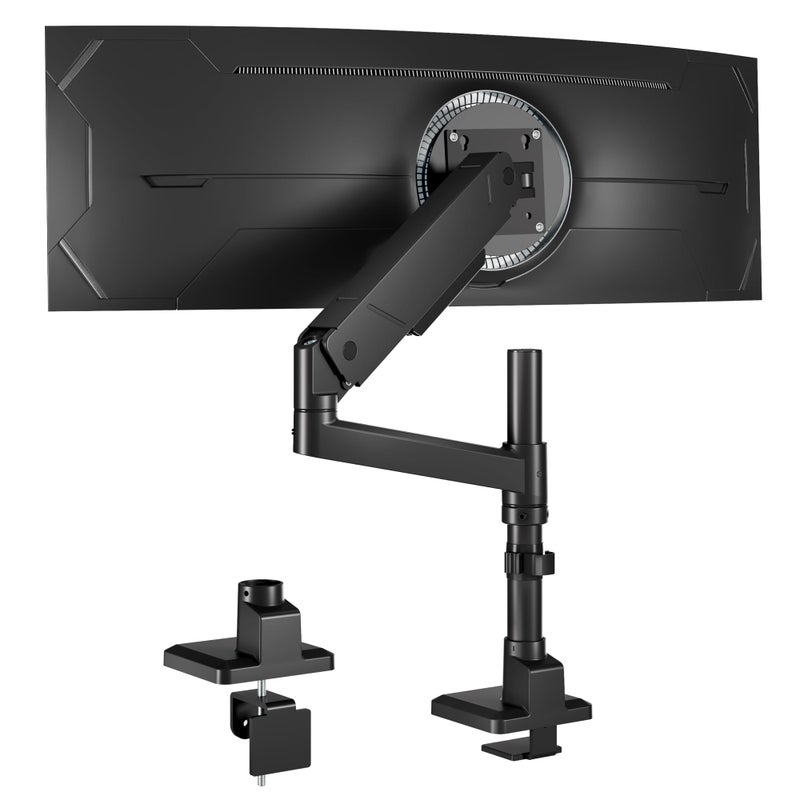 monTEK Tall Single Monitor Arm for 17 to 45 Inch Curved Screen Adjustable Upgraded Heavy Duty Ultrawide Monitor Arm Holds 35 Lbs Cable Management with C Clamp, Grommet Base, VESA 75/100mm, MA1007PBK - Image 1