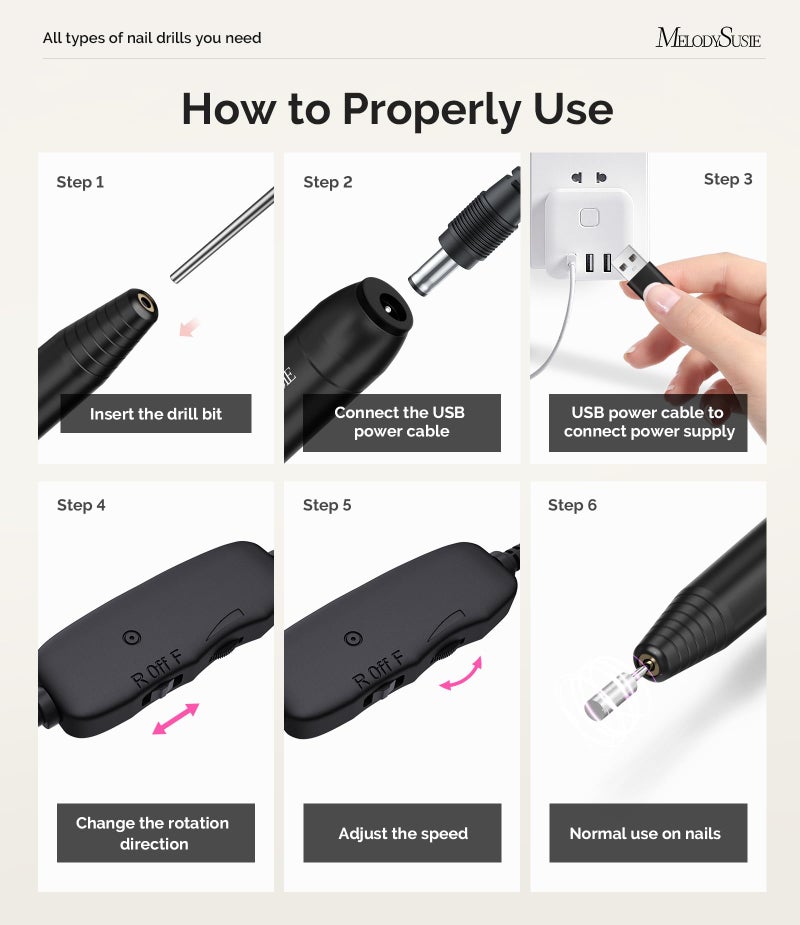 MelodySusie Electric Nail Drill Machine,PC120I Portable Electric Nail File Efile Set for Acrylic Gel Nails, Manicure Pedicure Tool with Nail Drill Bits Sanding Bands Dust Brush, Black - Image 5