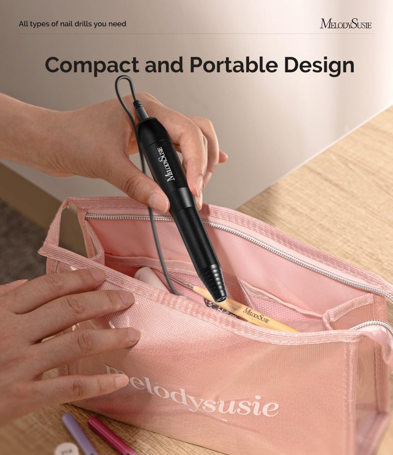 MelodySusie Electric Nail Drill Machine,PC120I Portable Electric Nail File Efile Set for Acrylic Gel Nails, Manicure Pedicure Tool with Nail Drill Bits Sanding Bands Dust Brush, Black - Image 3