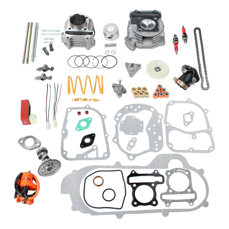 Glixal GY6 100cc 50mm Complete Big Bore Cylinder Rebuild Kit with Performance Big Valve Cylinder Head Assy for 139QMB 139QMA 147QMD Engine Scooter Moped ATV GoKart 69mm185205mm Larger Valves
