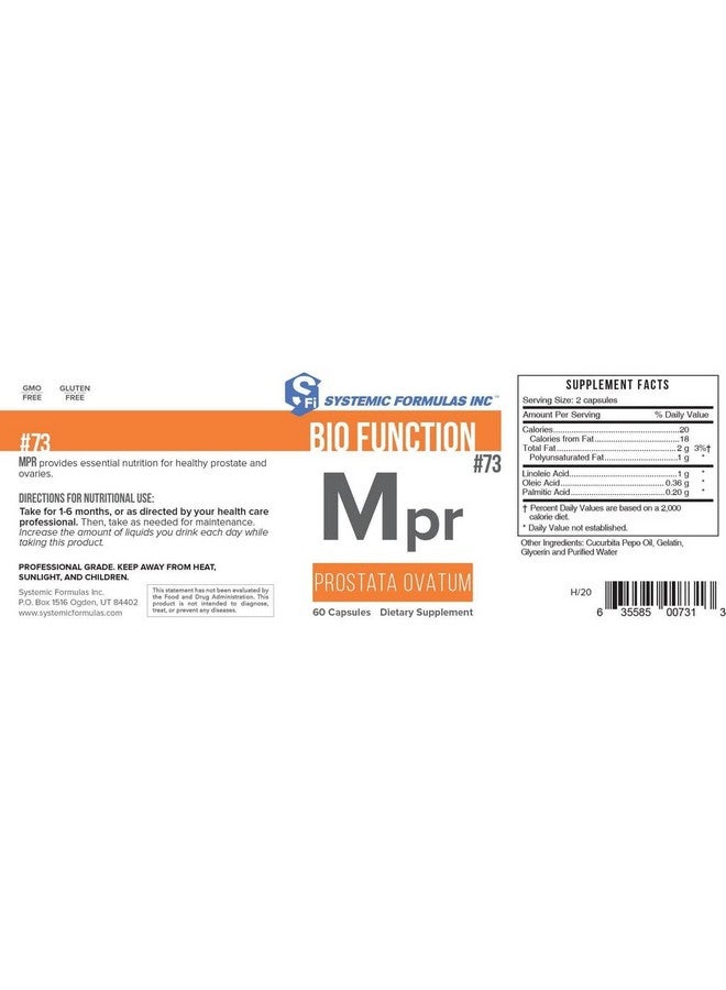 Systemic Formulas Systemic Formulas Mpr - Prostata Ovatum 60 Capsules Bio Function #73. Supports Male and Female reproductive Glands.  - Image 2