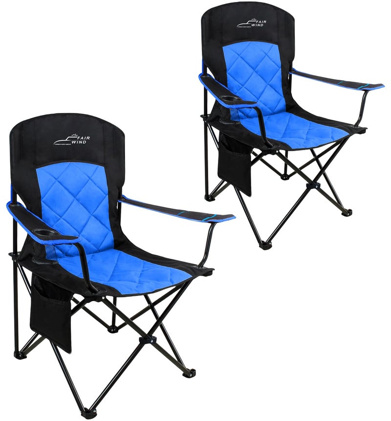 FAIR WIND 2 Pack Oversized Fully Padded Camping Chair Heavy Duty Quad Fold Arm Chair Support 350 LBS with Cup Holder, Collapsible Lumbar Back Chair Portable for Outdoor, Blue - Image 1