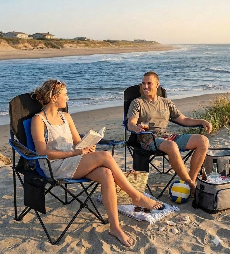 FAIR WIND 2 Pack Oversized Fully Padded Camping Chair Heavy Duty Quad Fold Arm Chair Support 350 LBS with Cup Holder, Collapsible Lumbar Back Chair Portable for Outdoor, Blue - Image 2