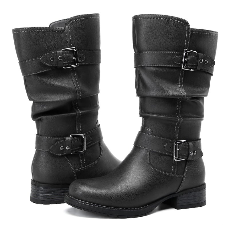 DECARSDZ Women's Fashion Mid Calf Black Boots For Women Dress Boot With Chunky Low Heel Style Zipper Comfort Booties - Image 5