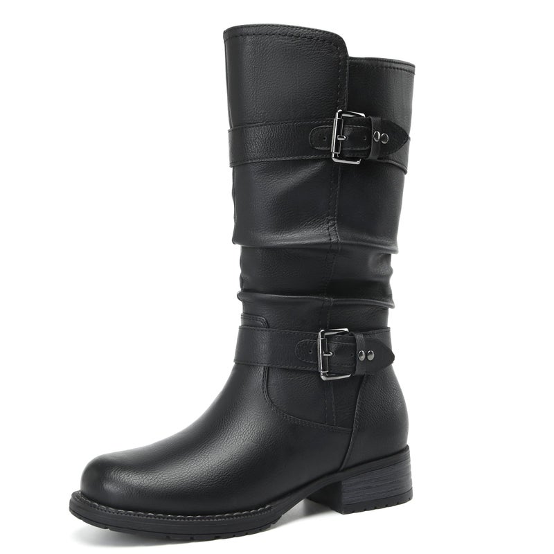 DECARSDZ Women's Fashion Mid Calf Black Boots For Women Dress Boot With Chunky Low Heel Style Zipper Comfort Booties - Image 1