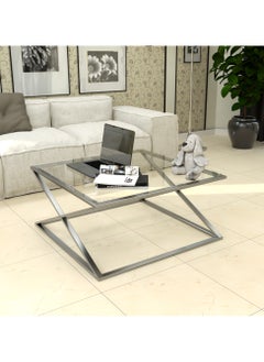 RIGID Stainless Steel Square Center Table with Glass Top  45x100x100cm  - Image 1