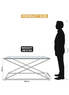 RIGID Stainless Steel Square Center Table with Glass Top  45x100x100cm  - Image 2