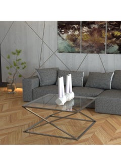 RIGID Stainless Steel Square Center Table with Glass Top  45x100x100cm  - Image 5