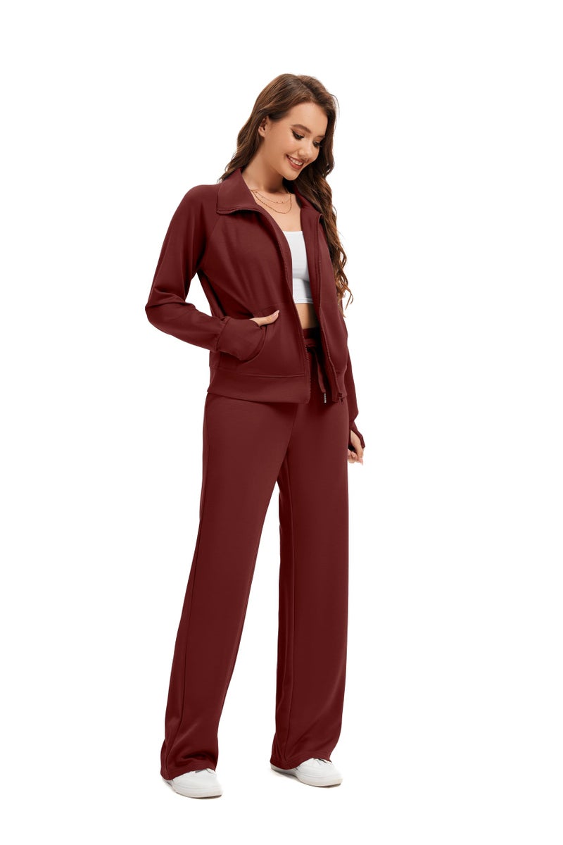 Sixstar Women Two Piece Outfits Sweatsuit Zip Up Sweatshirt Wide Leg Sweatpant Matching Travel Tracksuit Lounge Sets - Image 4