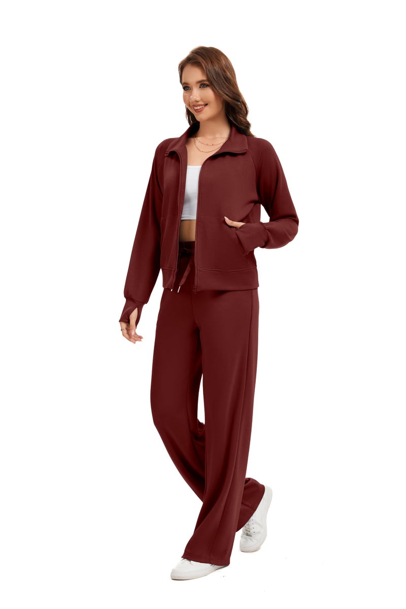 Sixstar Women Two Piece Outfits Sweatsuit Zip Up Sweatshirt Wide Leg Sweatpant Matching Travel Tracksuit Lounge Sets - Image 5