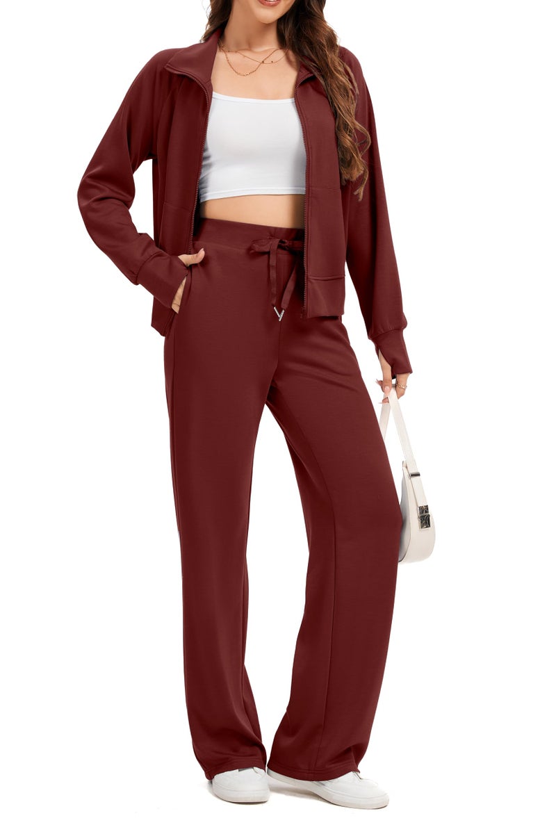 Sixstar Women Two Piece Outfits Sweatsuit Zip Up Sweatshirt Wide Leg Sweatpant Matching Travel Tracksuit Lounge Sets - Image 1