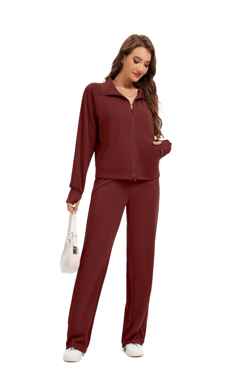 Sixstar Women Two Piece Outfits Sweatsuit Zip Up Sweatshirt Wide Leg Sweatpant Matching Travel Tracksuit Lounge Sets - Image 3